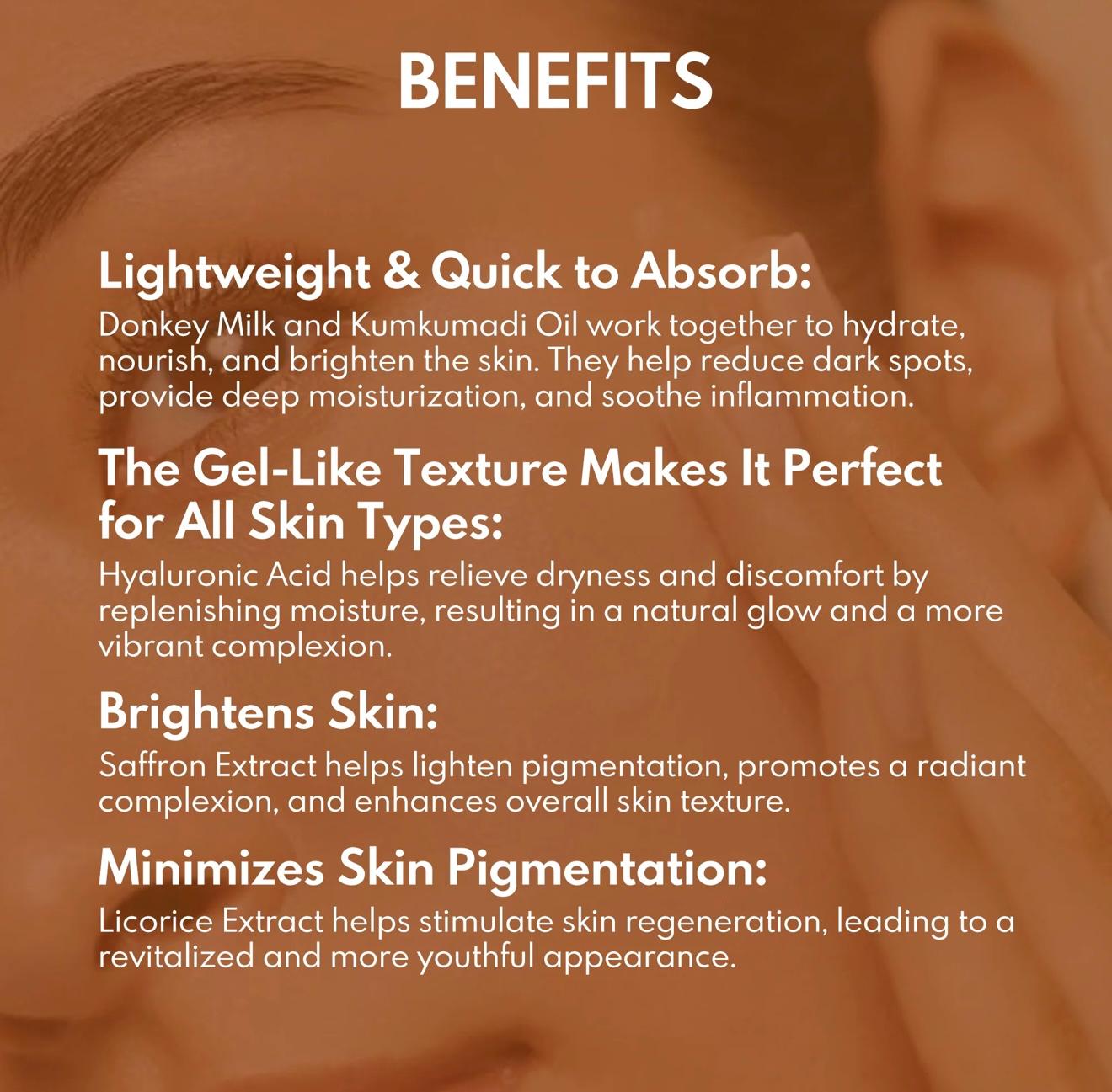 Kumkumadi & Donkey Milk Illuminating Face Gel with hyaluronic acid + Aloe vera 50ml